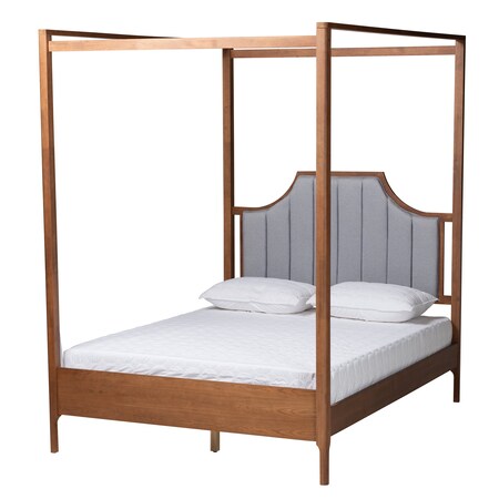 Baxton Studio Dakota Traditional Light Grey Fabric and Ash Walnut Finished Wood Queen Size Platform Canopy Bed 226-12891-ZORO